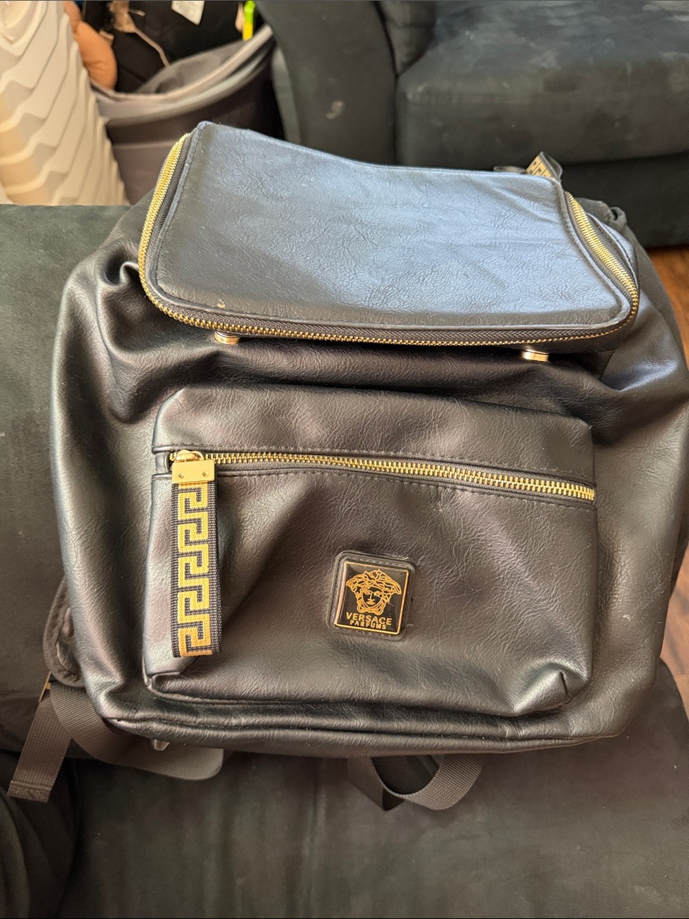 Versace Black Leather Backpack with Gold Hardware and Medusa Patch - Picture 2 of 5